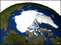 Модель, показывающая уменьшение площади льдов в Арктике 
